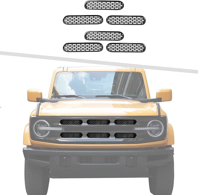 Jimen Compatible with Ford Bronco 2021-2023, 6PCS Front Grille Inserts Mesh Grill Cover Exterior Trim Accessories (Carbon Fiber)