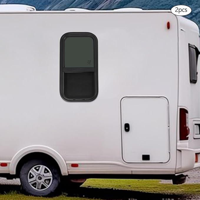 RV Window Teardrop Style 2Pack, 12" X 24" Universal RV Window Vertical Slide With 2 Trim Ring, Vertical Sliding Glass Window with Screen Window for Cargo, Horse Trailer (12" X 24" （2 pack）)