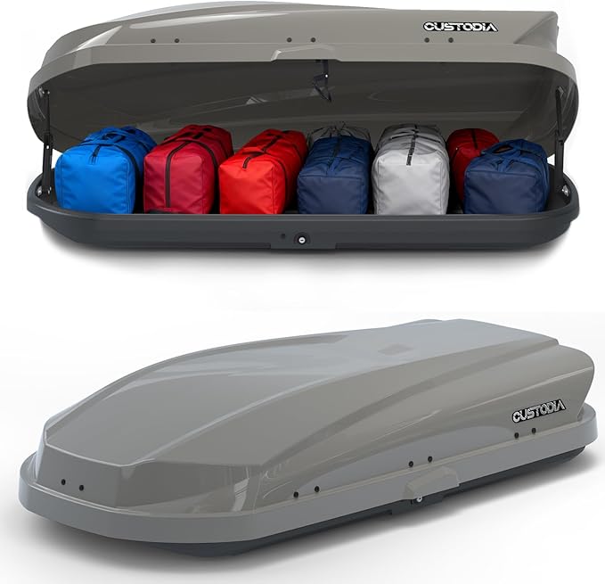 Roof Cargo Box, Dual-Side Opening Design, 14 Cubic Feet Capacity, Waterproof Hard-Shell Storage Box, Includes Straps and Spare Key,Ideal for Travel and Luggage Transport, Gray (G62)