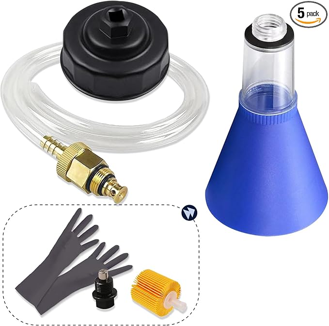 Oil Change Kit with Magnetic Drain Plug & Oil Filter for Toyota/Lexus 2.0L-5.7L 64mm Filter Wrench, Drain Tool, Oil Funnel,Gloves