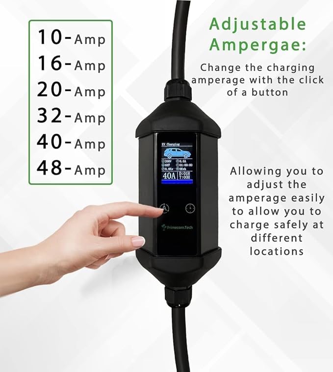 30 Feet Level 2 Primecom Electric Vehicle (EV) Charger (220/240V, 32Amp/40Amp) 32 and 40 Amp 6-50P, 10-50P, & 14-50P. Delay Timer Feature (48 Amp, 10-50P)