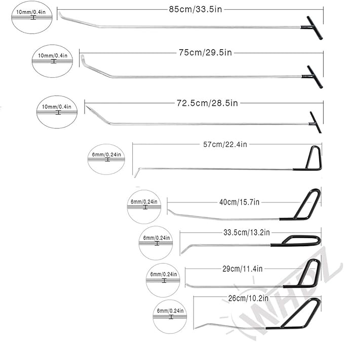 WHDZ Paintless Dent Repair Rods 16pcs Auto Body Dent Repair Hail Damage Removal Tools Paintless Dent Repair Rods Tool for Car Dent Ding Removal