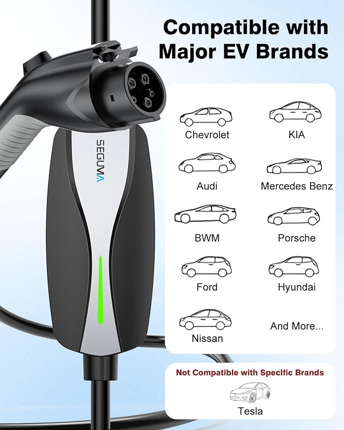 Level 1/2 EV Charger, 16Amp Electric Car Charger 25FT Cable with NEMA 6-20 Plug and NEMA 5-15 Adapter, Home Mobile EV Charging Station for J1772 BEVs/PHEVs 110V-240V(Black)
