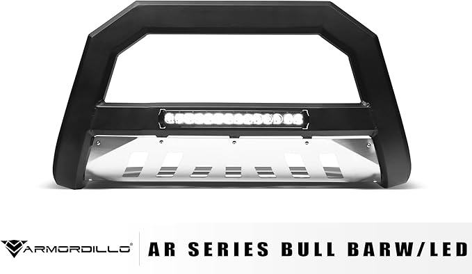 Armordillo 8705209 AR Series Aluminum Bull Bar with LED Light Bar - Matte Black with Aluminum Skid Plate Fits 2019-2021 Chevy Silveardo/GMC Sierra 1500