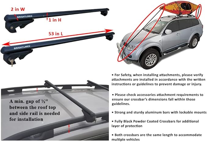 BrightLines 53" All Black Universal Crossbars Roof Racks Compatible with Raised Roof Side Rails for Kayak Luggage ski Bike Carrier, a Set of 2 (Black)