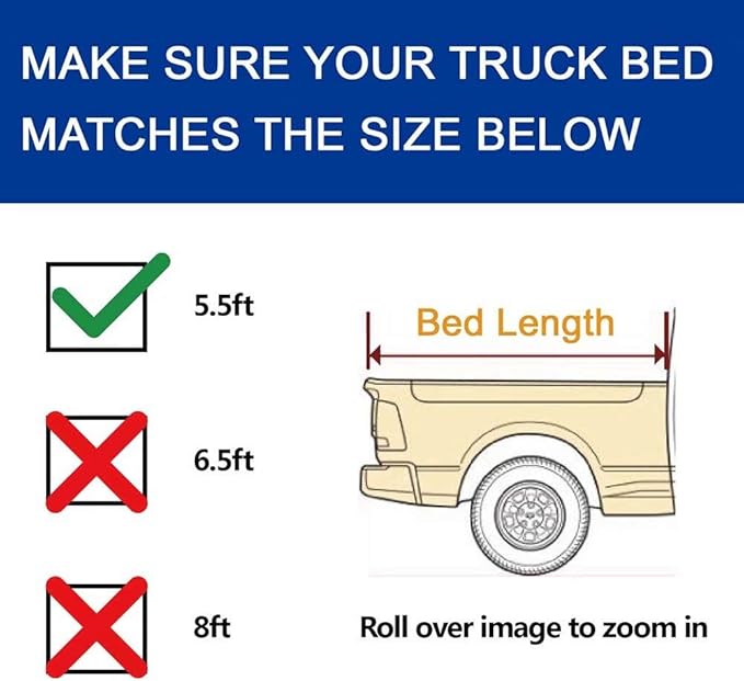 Soft Roll Up Truck Bed Tonneau Cover for 2004-2014 Ford F150; 05-08 Lincoln Mark LT, 5.5ft / 66" Bed, Waterproof, Secure & No-Drill Installation
