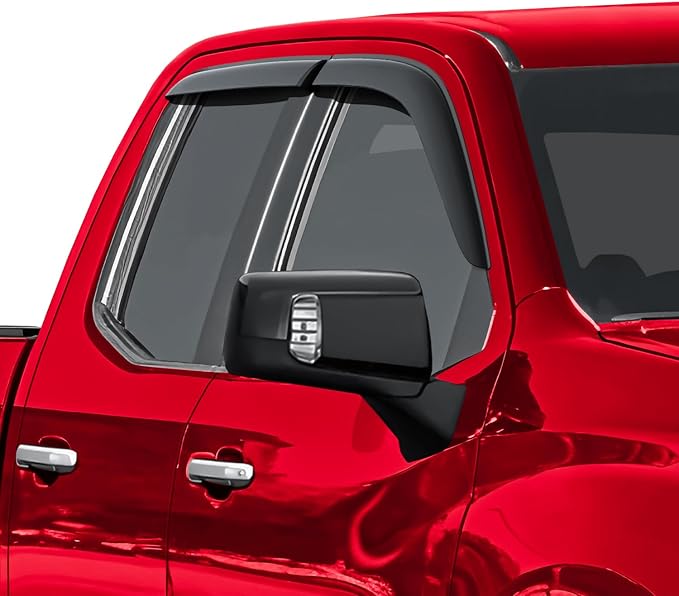 Voron Glass Tape-on Extra Durable Rain Guards for Trucks Chevrolet (Chevy) Silverado/GMC Sierra 1500 2019-2026 Double Cab, Window Deflectors, Vent Window Visors, 4 Pieces - 130090