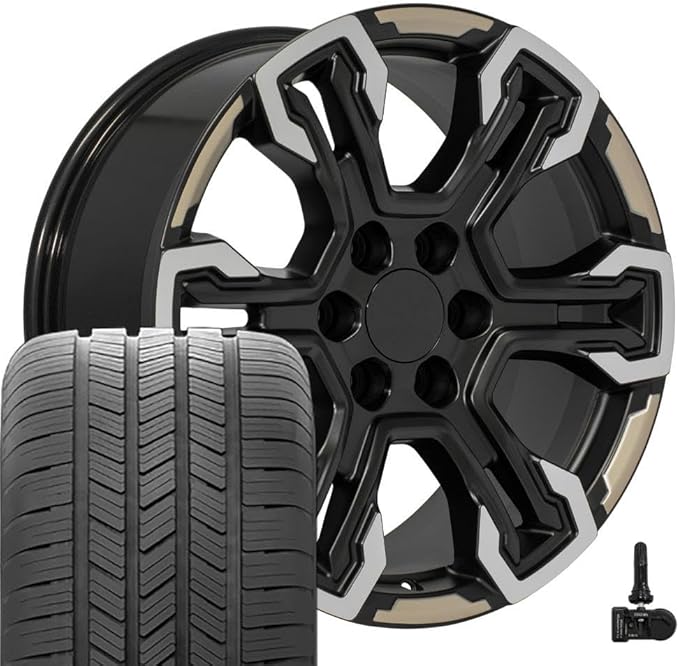 OE Wheels CV65 20 Inch Rims and Tires Fit Silverado 1500 ZR2 Style 6x139.7 20x9 Satin Black Machined Face - Two Tone - Hollander 14089 - Eagle LS2 275/55-20 (Set of 4)