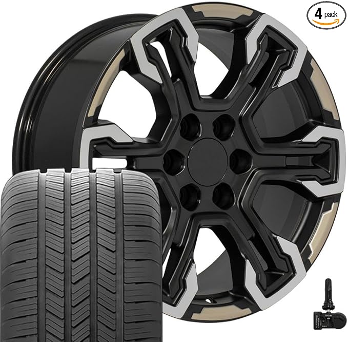 OE Wheels CV65 20 Inch Rims and Tires Fit Silverado 1500 ZR2 Style 6x139.7 20x9 Satin Black Machined Face - Two Tone - Hollander 14089 - Eagle LS2 275/55-20 (Set of 4)