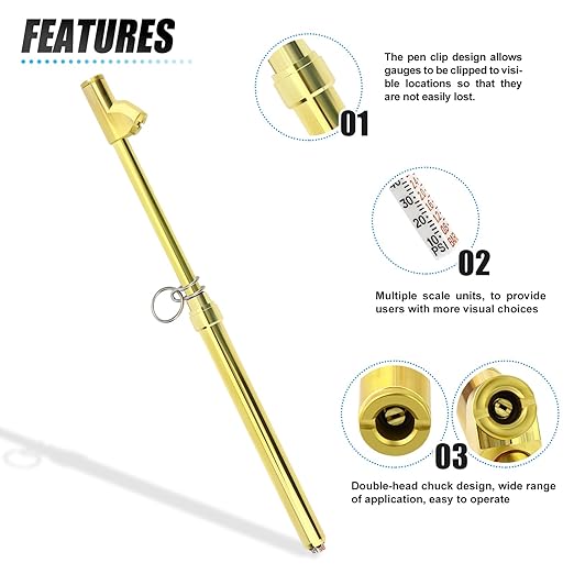 MEANLIN MEASURE 2PCS Gold Double Straight Type Tire Pressure Gauge, Dual Head Air Pressure Gauge, Pressure Range 10-150 Psi (Suitable for Trucks, etc.)