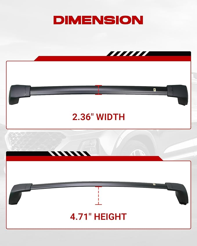 Nextgen Roof Rack Cross Bars for 2019 2020 2021 2022 2023 Santa Fe Anti-Theft Aluminum Lockable Cargo Bar Crossbars Surfboards Kayaks Canoe Luggage with Side Rails