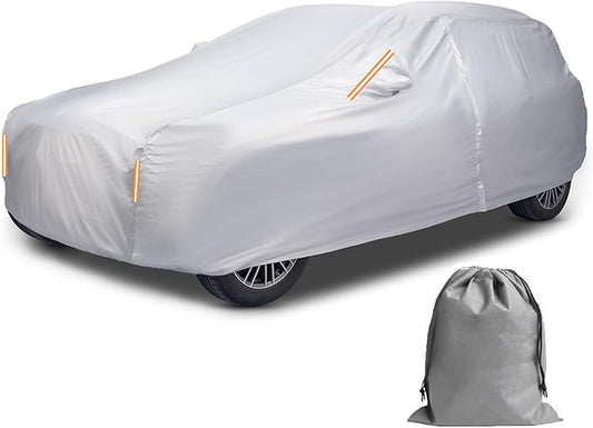 Caromop 10-Layer Waterproof Car Cover All Weather Protection (Snow, Rain, Sun) with Secure Fit Straps and Easy On/Off Zipper-Size S2 (See Size-Chart)