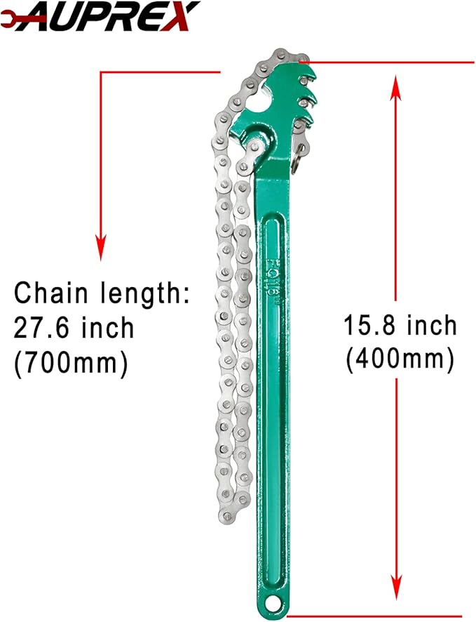 16 Inch Sturdy Adjustable Heavy Duty Ratcheting Chain Oil Filter Wrench Reversible Chain Style Pipe Fitter Wrench With Multi-Purpose Compatible With Max 8 Inch Diameter