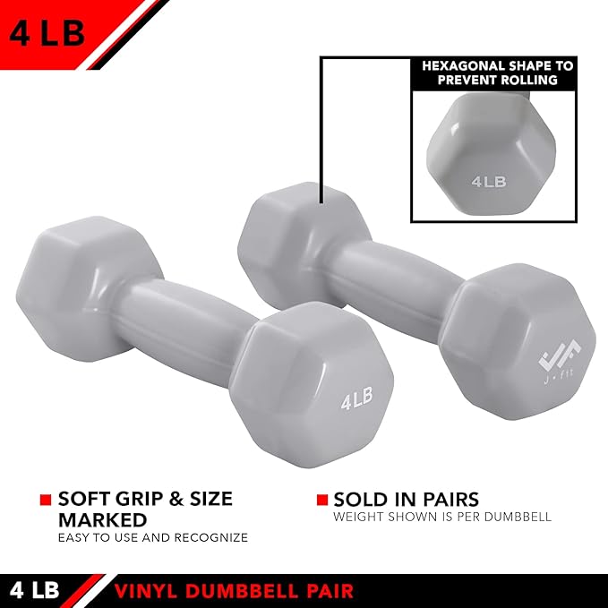 JFIT Dumbbell Pairs or Sets – Neoprene & Vinyl Coated Hand Weights for Home Gym, Strength Training, Aerobics, Cardio Exercise and Fitness