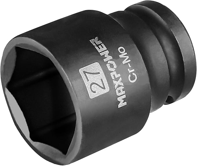 MAXPOWER 1/2 Inch Drive 27mm Standard Impact Socket, Made with Heat-Treated Chrome Molybdenum Steel, 6-Point Design, Metric