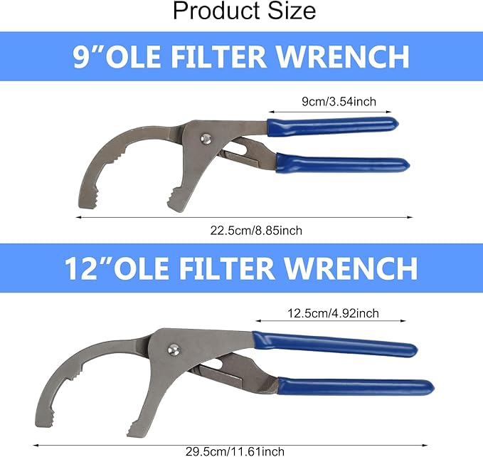 Oil Filter Wrenches, 2 Pack Adjustable Oil Filter Pliers, Automotive Oil Filter Removal Tools for Engine Filters, Cars, and Trucks(9 & 12 Inch)