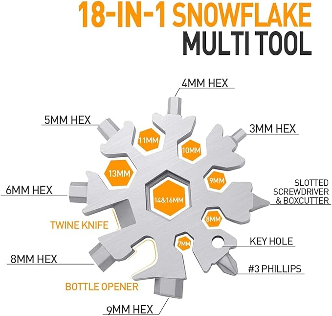 Stocking Stuffers Gifts for Men 18-in-1 Snowflake Multi Tool, Mens Gifts for Christmas, Anniversary Birthday Gifts for Men Husband Him, White Elephant Gifts for Dad Who Have Everything, Cool Gadgets