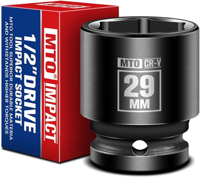 MTO 1/2" Drive 29mm Shallow Impact Socket, 6-Point Metric Socket for Automotive Maintaince, CR-V Steel Meets ANSI Standards