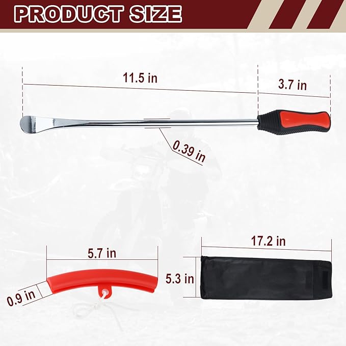 Riseuvo 15" Tire Spoon Kit, Tire Changing Kit for Motorcycle Bike Mower Tractor ATV, Tire Removal Tool Set with Rim Protectors, Valve Tool, Valve Cores, Caps, Stems(TR414 TR413 TR412), Storage Bag