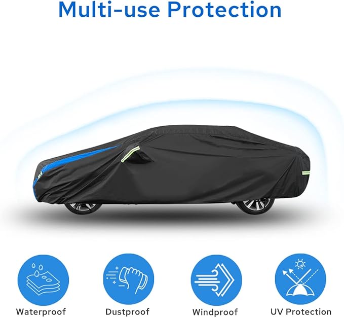 Avecrew Car Cover Custom Fit for Honda Civic Sedan, Waterproof All Weather Full Exterior Cover Rain Snow UV Protection Outdoor Cover with Side Door Zipper Design