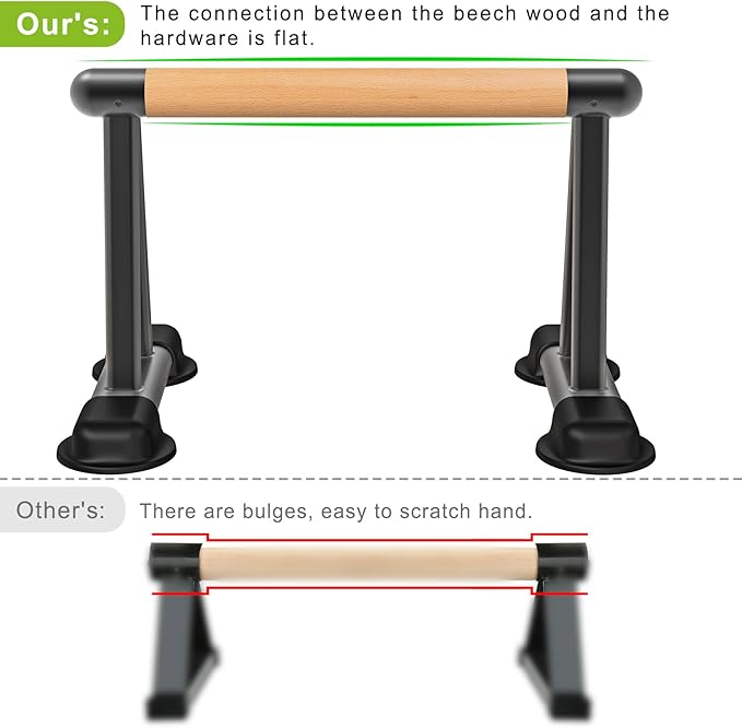 Dolibest Push Up Bar, 12'' High Parallettes Bars with Wooden Handles, Stable and Comfortable Calisthenics Equipment, Suitable for Handstand, L-Sit, Dip Bar, Strength Training for Indoor Outdoor Use