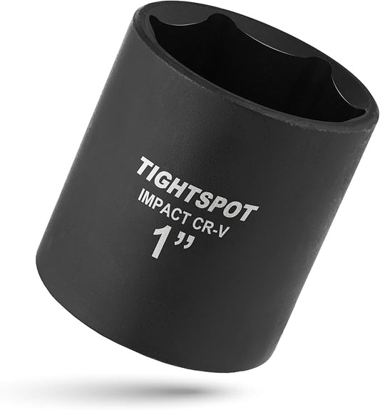 TIGHTSPOT 1/2 Inch Drive - 1 Inch Shallow Impact Socket with Anti-Rounding 6 Point Design, Heat-Treated CRV Steel