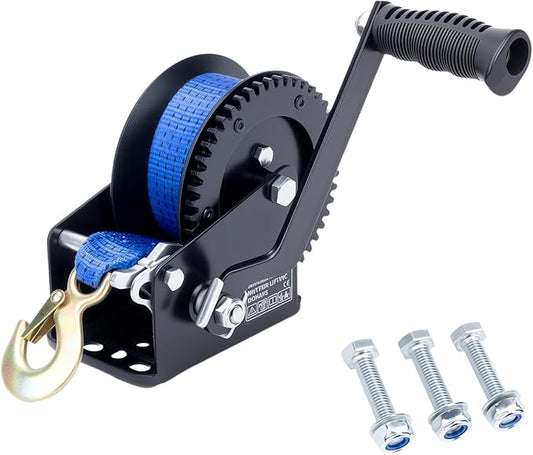 1600LBS Heavy Duty Boat Trailer Winch with 19FT Strap, 2-Way Ratchet, 4:1 Gear Trailer Winch, Portable Hand Crank for Boat, Truck, Trailer, RV, ATV, Jet Ski