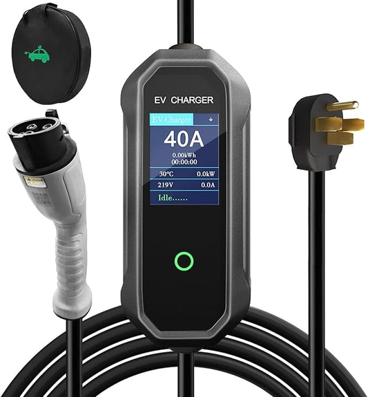 Level 2 EV Charger 40 Amp 110-240V 30ft Cable NEMA 14-50P, Mobile Portable Electric Vehicle Charger Plug-in Home EV Charging Station for SAE J1772 Evs Adjustable Current ﻿