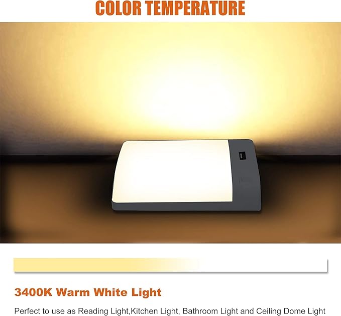 Facon 12V RV Interior Lights with Fast USB Charger (5V/2.4A) – Square Pancake LED Ceiling Light Fixture with Switch, 12Volt Lighting for RV, Camper, Boat, Tiny Homes