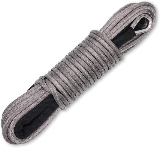 Ucreative 3/16 Inch x 50 Feet Synthetic Winch Line Cable Rope 8,350LBs with Black Protecing Sleeve for ATV UTV (Gray)