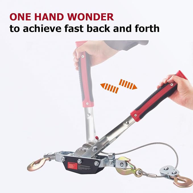 Come Along Winch,5 Ton Capacity with 11.5FT Steel Cable,Heavy Duty Come Along Tool with Dual Gears,3 Hooks,Hand Winch Tool for Road Vehicle Recovery and Pulling Tree,Fence Stretcher,Frame