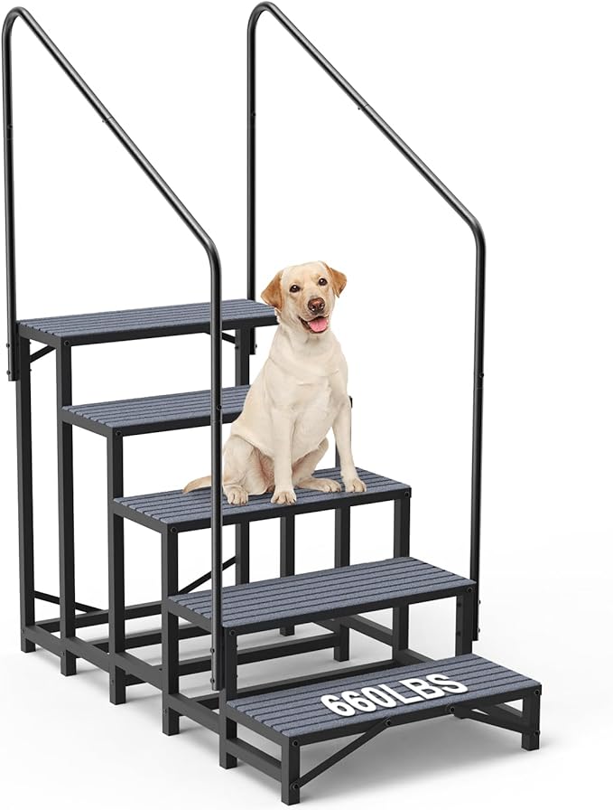 5-Step RV Steps with Dual Handrails, Heavy-Duty Mobile Home Steps, 660 lbs Load Capacity, RV Stairs for Camper, Hot Tub, Trailer & Porch with Non-Slip Mats