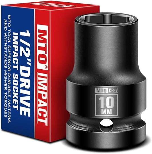MTO 1/2" Drive 10mm Shallow Impact Socket, 6-Point Metric Socket for Automotive Maintaince, CR-V Steel Meets ANSI Standards
