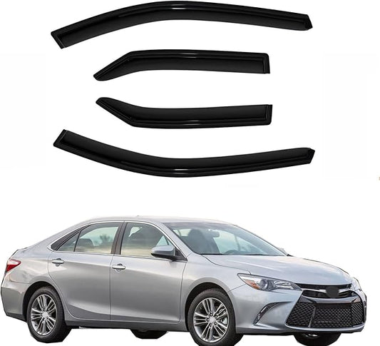 Tape On Sun Rain Guards Window Visor Wind Deflector Compatible with 15-17 Toyota Camry Sedan Smoke 4pc 94629