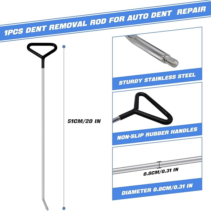 Paintless Dent Removal Rods Kit,1 PCS Paintless Dent Repair Rods and 22 PCS Tips,Auto Body Dent Removal Tools,Car Dent Repair Rods Kit for Auto Dent Removal, Minor Dents, Door Dings