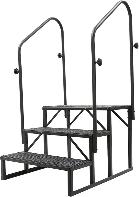 RV Steps with Handrail, 3-Step Stairs Steps, Upgrade RV Stair W/Non-Slip Mat, 450Lbs Mobile Home Stairs for RV, Travel Trailer, Camper Outdoor