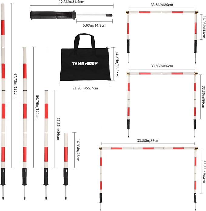 Tansheep Soccer Agility Training Poles Equipment with Bag, 6 Agility Poles with Spring, 3 Horizontal Sticks, Multifunctional Soccer Training Set for Kids Youth Adults