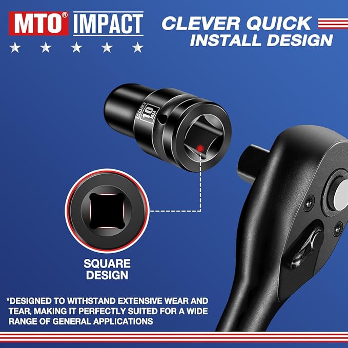 MTO 1/2" Drive 10mm Shallow Impact Socket, 6-Point Metric Socket for Automotive Maintaince, CR-V Steel Meets ANSI Standards