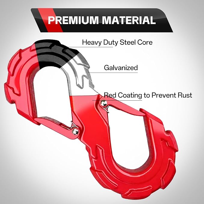 S-Shape 3/8 Winch Shackle, Heavy Duty Winch Hook, Galvanized to Prevent Rust, Vehicle Recovery Hook for Towing SUV, ATV, Trucks, Trailers (Red)