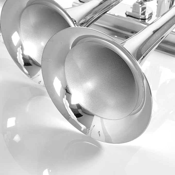 12V/24V Universal Truck Air Horn Kit, 16.5" Big Chrome Train Horn with 150dB Loud Sound, 3 Trumpet Horns for Car, Boat, Truck
