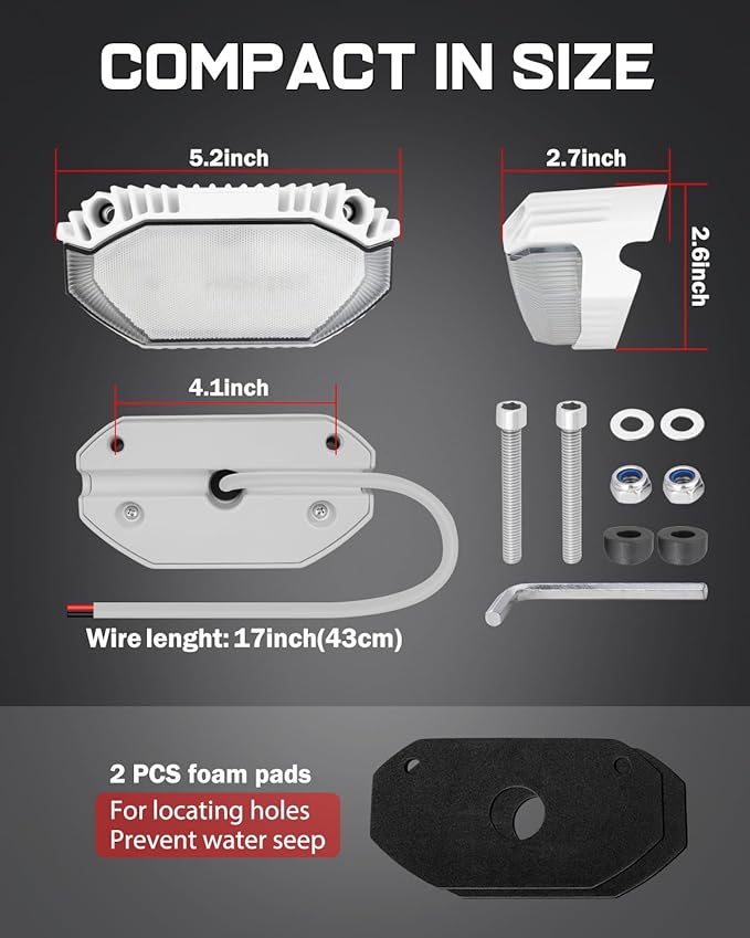 RV Exterior Lights, 12V 4200LM LED Porch Lights Aluminum 5 Inch, IP68 Waterproof LED Scene Cargo Lighting for RV Trailer Travel Camper 5th Wheels Motorhome UTV SUV Truck - 2 Packs White