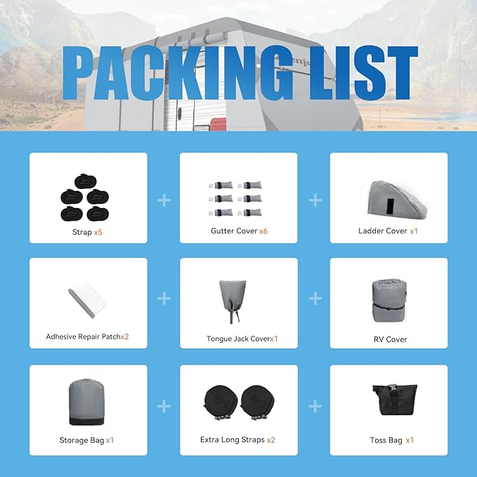 RV Cover for 27-30 ft Travel Trailers, 7 Layers Heavy Duty Camper Cover, Weatherproof & UV Resistant Motorhome Trailer Cover with Gutter & Tongue Jack Covers