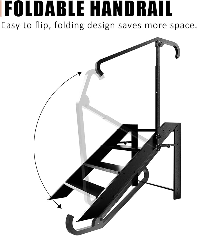4 Step Foldable Step Stool,Step Ladder Folding,RV Steps with Height Adjustable Handrail and Non Slip Feets, Hot Tub Steps for Home, Travel Trailer, Camper, Mobile Home, Spa, and Porch
