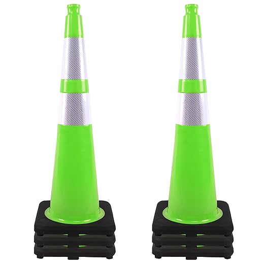 OrangeStar 6 Pack 36" Traffic Safety Cones, Green Parking Cones Construction Cones with Reflective Collar, Heavy Duty Base for Roadwork, Highway, Parking Lot Safety, Warehouse, Indoor & Outdoor Use