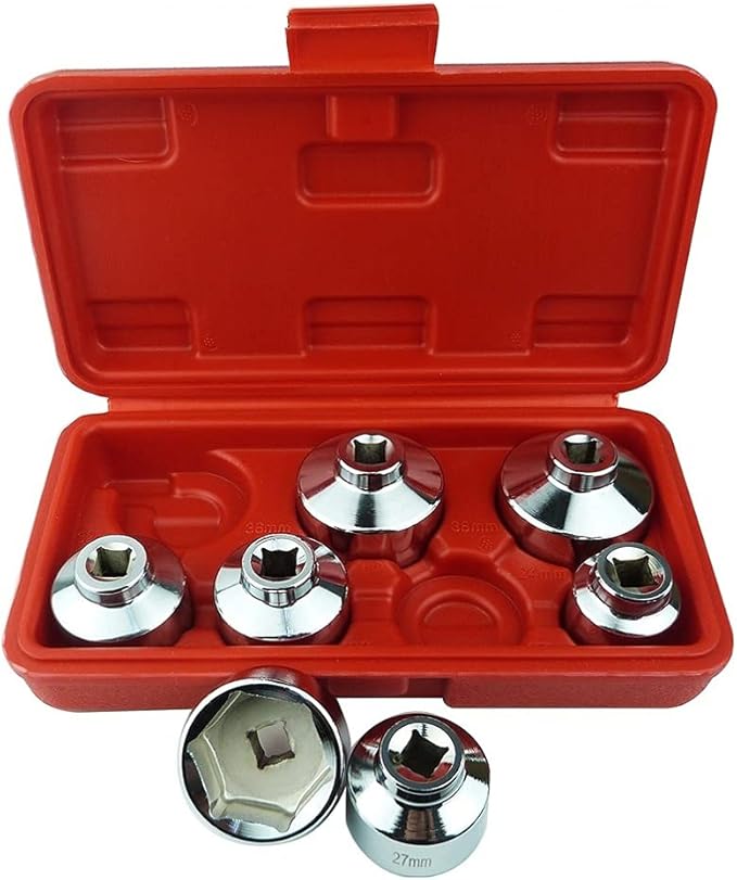 Oil Filter Socket Set, Oil Filter Wrench Set includes 24mm,27mm,29mm,30mm,32mm,36mm,38mm,7-Piece Filter Tool Kit for Mercedes Benz,VW,BMW etc.