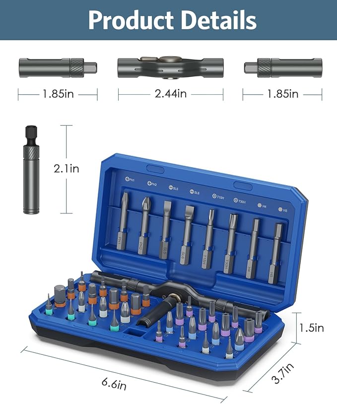 Upgraded 42 in 1 Magnetic Screwdriver Set, Ankilo DIY Ratchet Screwdriver Set With T Handle, Blue Portable Storage Case, DIY Repair Tool Kit Gifts, for Home, Bike, Repairs for Christmas Gifts