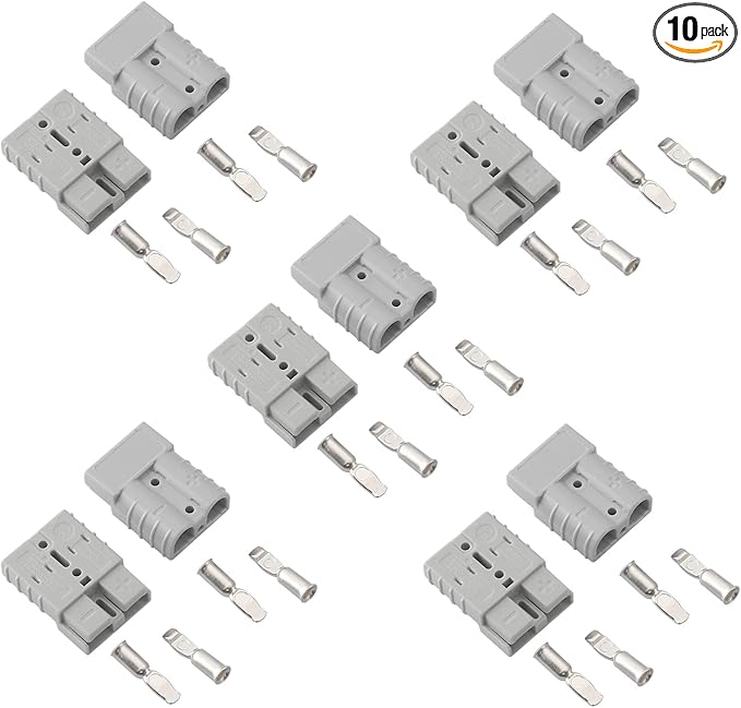 10 Pcs 10-12 Gauge 50 Amp Battery Quick Connect/Disconnect, Jumper Cable Plug Connector Kit for Recovery Winch, Forklift, Towing Systems(Grey)