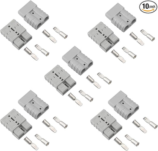 10 Pcs 10-12 Gauge 50 Amp Battery Quick Connect/Disconnect, Jumper Cable Plug Connector Kit for Recovery Winch, Forklift, Towing Systems(Grey)