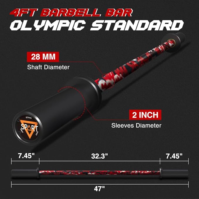 4FT Olympic Barbell Bar, 47Inch Straight Weight Bar with 2 Collars, Solid Olympic Bar with Bearings, 500Lbs Capacity Weightlifting Bar for Home Gym Strength Training, Suitable for 2 Inch Plates
