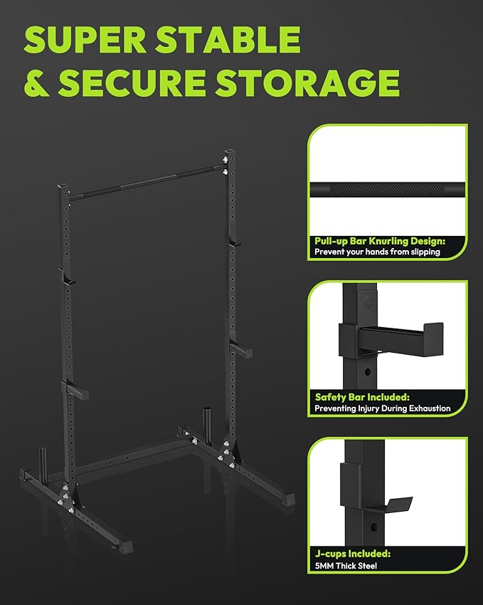 Power Cage with Pull Up Bar, Multi-Functional Squat Rack for Home Gym, Heavy Capacity Adjustable Power Rack Fit 6 FT, 7 FT Barbell, Weightlifting, Strength Training, Bench Press, Fitness